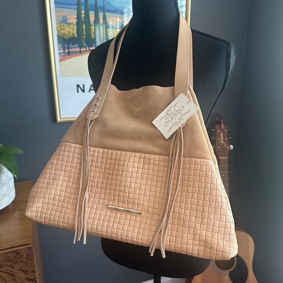 Elaine Turner Handbags - NWT Elaine Turner Elegant Two Tone Tan Suede & Leather Quilted Boho Bag